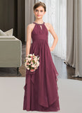 Lana A-Line Scoop Neck Floor-Length Chiffon Junior Bridesmaid Dress With Ruffle Beading UKP0013313