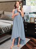 Viv A-Line Scoop Neck Asymmetrical Chiffon Junior Bridesmaid Dress With Ruffle Bow(s) UKP0013314