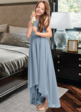 Viv A-Line Scoop Neck Asymmetrical Chiffon Junior Bridesmaid Dress With Ruffle Bow(s) UKP0013314