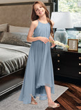 Viv A-Line Scoop Neck Asymmetrical Chiffon Junior Bridesmaid Dress With Ruffle Bow(s) UKP0013314