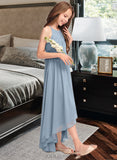 Viv A-Line Scoop Neck Asymmetrical Chiffon Junior Bridesmaid Dress With Ruffle Bow(s) UKP0013314