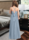 Viv A-Line Scoop Neck Asymmetrical Chiffon Junior Bridesmaid Dress With Ruffle Bow(s) UKP0013314