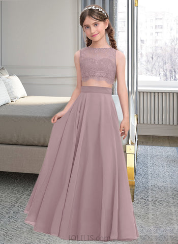 Isla A-Line Scoop Neck Floor-Length Chiffon Junior Bridesmaid Dress UKP0013316