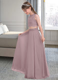 Isla A-Line Scoop Neck Floor-Length Chiffon Junior Bridesmaid Dress UKP0013316