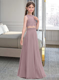 Isla A-Line Scoop Neck Floor-Length Chiffon Junior Bridesmaid Dress UKP0013316