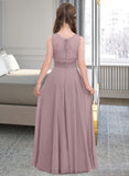 Isla A-Line Scoop Neck Floor-Length Chiffon Junior Bridesmaid Dress UKP0013316