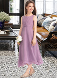 Sarai A-Line Scoop Neck Tea-Length Chiffon Junior Bridesmaid Dress With Ruffle UKP0013317