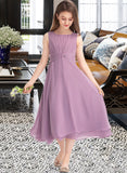 Sarai A-Line Scoop Neck Tea-Length Chiffon Junior Bridesmaid Dress With Ruffle UKP0013317