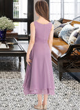 Sarai A-Line Scoop Neck Tea-Length Chiffon Junior Bridesmaid Dress With Ruffle UKP0013317