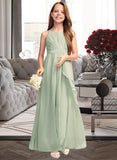 Jessie A-Line Scoop Neck Floor-Length Chiffon Junior Bridesmaid Dress With Cascading Ruffles UKP0013318