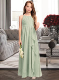 Jessie A-Line Scoop Neck Floor-Length Chiffon Junior Bridesmaid Dress With Cascading Ruffles UKP0013318