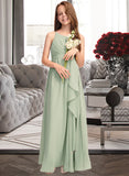 Jessie A-Line Scoop Neck Floor-Length Chiffon Junior Bridesmaid Dress With Cascading Ruffles UKP0013318