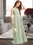 Jessie A-Line Scoop Neck Floor-Length Chiffon Junior Bridesmaid Dress With Cascading Ruffles UKP0013318