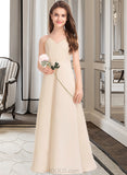 Kiersten A-Line V-neck Floor-Length Satin Junior Bridesmaid Dress With Pockets UKP0013319