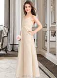 Kiersten A-Line V-neck Floor-Length Satin Junior Bridesmaid Dress With Pockets UKP0013319