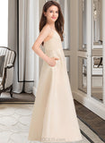 Kiersten A-Line V-neck Floor-Length Satin Junior Bridesmaid Dress With Pockets UKP0013319