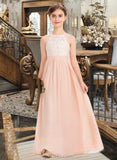 Audrey A-Line Scoop Neck Floor-Length Chiffon Lace Junior Bridesmaid Dress UKP0013321