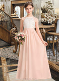 Audrey A-Line Scoop Neck Floor-Length Chiffon Lace Junior Bridesmaid Dress UKP0013321