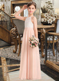 Audrey A-Line Scoop Neck Floor-Length Chiffon Lace Junior Bridesmaid Dress UKP0013321