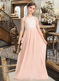 Audrey A-Line Scoop Neck Floor-Length Chiffon Lace Junior Bridesmaid Dress UKP0013321