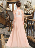 Audrey A-Line Scoop Neck Floor-Length Chiffon Lace Junior Bridesmaid Dress UKP0013321