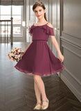 Marissa A-Line Off-the-Shoulder Knee-Length Chiffon Junior Bridesmaid Dress With Bow(s) Cascading Ruffles UKP0013322