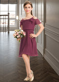 Marissa A-Line Off-the-Shoulder Knee-Length Chiffon Junior Bridesmaid Dress With Bow(s) Cascading Ruffles UKP0013322