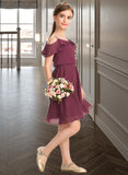 Marissa A-Line Off-the-Shoulder Knee-Length Chiffon Junior Bridesmaid Dress With Bow(s) Cascading Ruffles UKP0013322