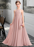 Brooklyn A-Line Scoop Neck Floor-Length Chiffon Lace Junior Bridesmaid Dress UKP0013324