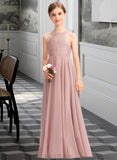 Brooklyn A-Line Scoop Neck Floor-Length Chiffon Lace Junior Bridesmaid Dress UKP0013324