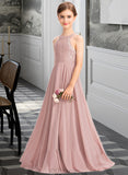 Brooklyn A-Line Scoop Neck Floor-Length Chiffon Lace Junior Bridesmaid Dress UKP0013324