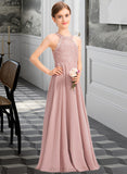 Brooklyn A-Line Scoop Neck Floor-Length Chiffon Lace Junior Bridesmaid Dress UKP0013324