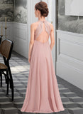 Brooklyn A-Line Scoop Neck Floor-Length Chiffon Lace Junior Bridesmaid Dress UKP0013324