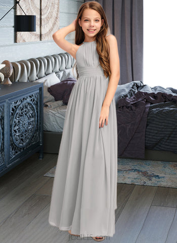 Cheyanne A-Line Scoop Neck Floor-Length Chiffon Junior Bridesmaid Dress With Ruffle UKP0013325