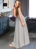 Cheyanne A-Line Scoop Neck Floor-Length Chiffon Junior Bridesmaid Dress With Ruffle UKP0013325