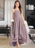 Desirae A-Line Scoop Neck Asymmetrical Chiffon Junior Bridesmaid Dress With Ruffle Bow(s) UKP0013326