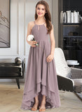 Desirae A-Line Scoop Neck Asymmetrical Chiffon Junior Bridesmaid Dress With Ruffle Bow(s) UKP0013326