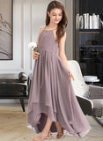 Desirae A-Line Scoop Neck Asymmetrical Chiffon Junior Bridesmaid Dress With Ruffle Bow(s) UKP0013326