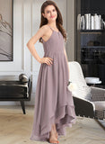 Desirae A-Line Scoop Neck Asymmetrical Chiffon Junior Bridesmaid Dress With Ruffle Bow(s) UKP0013326