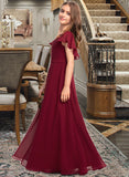 Brisa A-Line V-neck Floor-Length Chiffon Junior Bridesmaid Dress With Cascading Ruffles UKP0013327