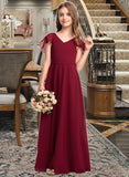 Brisa A-Line V-neck Floor-Length Chiffon Junior Bridesmaid Dress With Cascading Ruffles UKP0013327