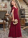 Brisa A-Line V-neck Floor-Length Chiffon Junior Bridesmaid Dress With Cascading Ruffles UKP0013327