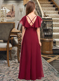 Brisa A-Line V-neck Floor-Length Chiffon Junior Bridesmaid Dress With Cascading Ruffles UKP0013327