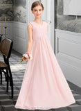 Kaitlin A-Line V-neck Floor-Length Chiffon Junior Bridesmaid Dress With Ruffle UKP0013328