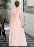 Kaitlin A-Line V-neck Floor-Length Chiffon Junior Bridesmaid Dress With Ruffle UKP0013328