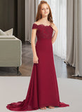 Ainsley Trumpet/Mermaid Off-the-Shoulder Court Train Chiffon Lace Junior Bridesmaid Dress UKP0013330