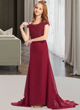 Ainsley Trumpet/Mermaid Off-the-Shoulder Court Train Chiffon Lace Junior Bridesmaid Dress UKP0013330