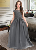 Heidi A-Line Scoop Neck Floor-Length Chiffon Lace Junior Bridesmaid Dress With Ruffle UKP0013331