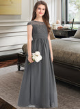 Heidi A-Line Scoop Neck Floor-Length Chiffon Lace Junior Bridesmaid Dress With Ruffle UKP0013331