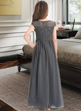 Heidi A-Line Scoop Neck Floor-Length Chiffon Lace Junior Bridesmaid Dress With Ruffle UKP0013331